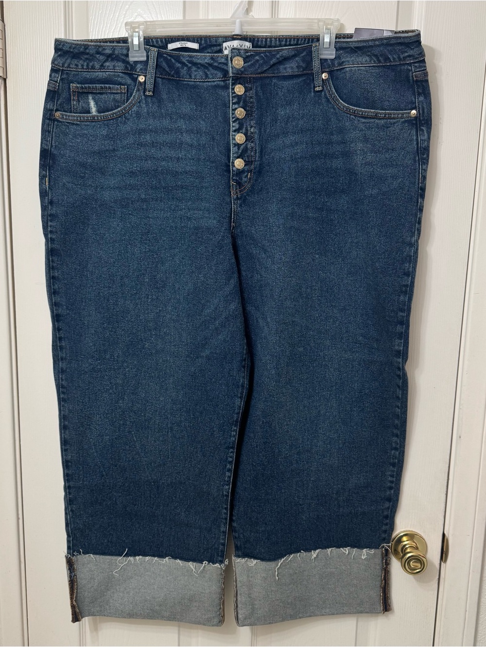 Ava & Viv Blue Denim Jeans Button-fly High Rise Cuffed Crop Pants Plus Size 24R